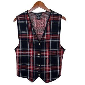 VTG  Rafaella Merino Wool Blend Black Red Tartan Western Holidays Women’s Size L
